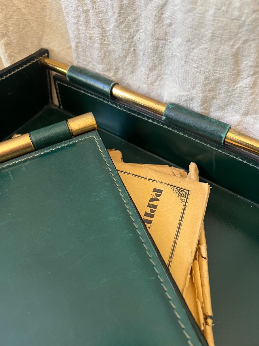 Nécessaire de bureau cuir laiton 1960