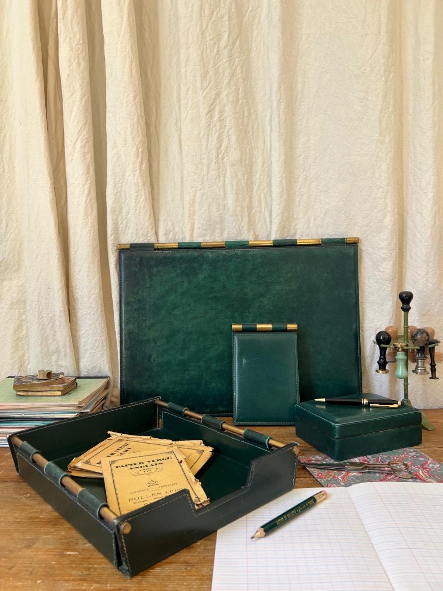 Nécessaire de bureau cuir laiton 1960