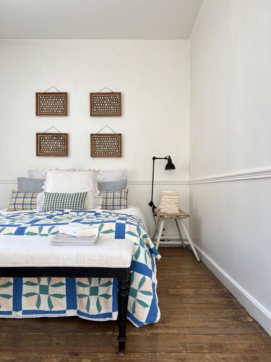 Banc XIXème retapissé lin ancien