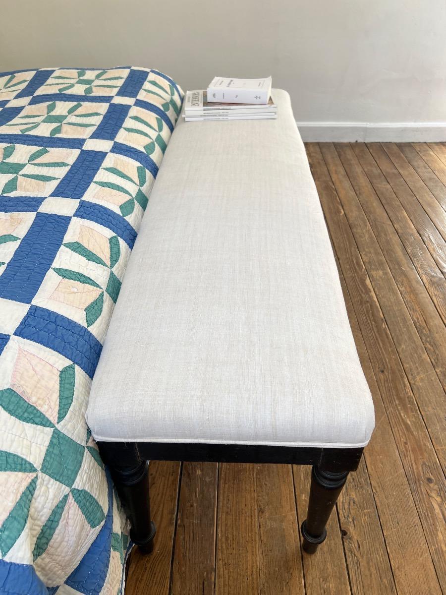 Banc XIXème retapissé lin ancien