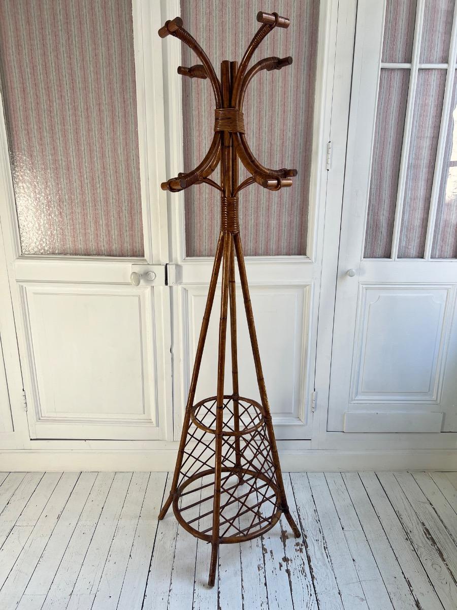 Porte-manteau / chapeau rotin 1960