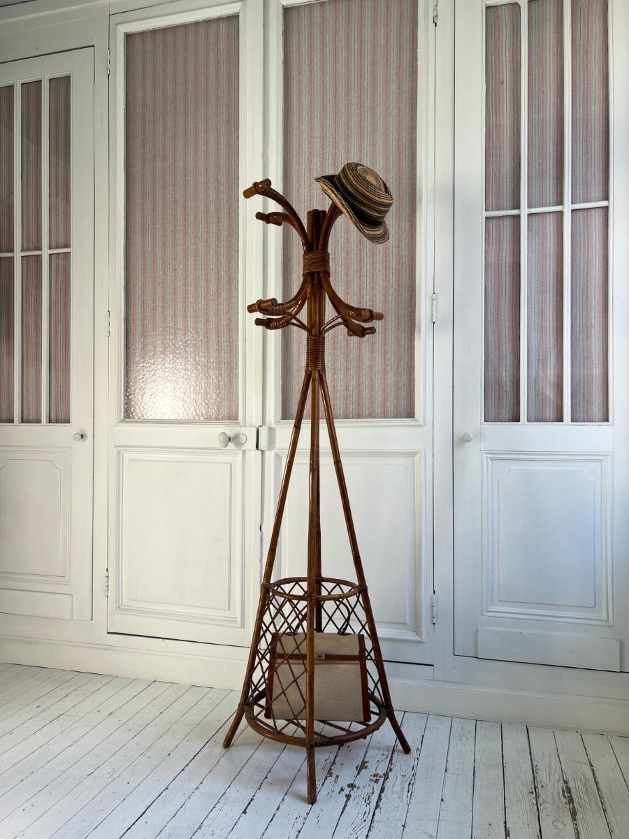 Porte-manteau / chapeau rotin 1960