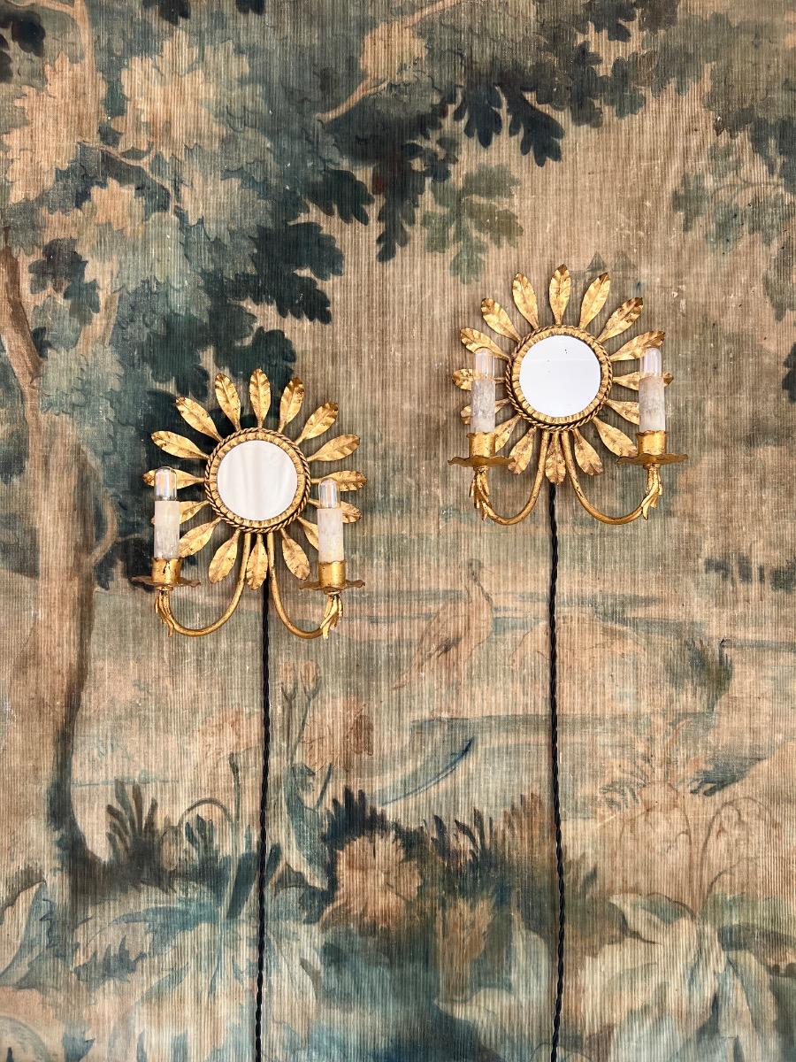 Paire d’appliques métal doré 1950