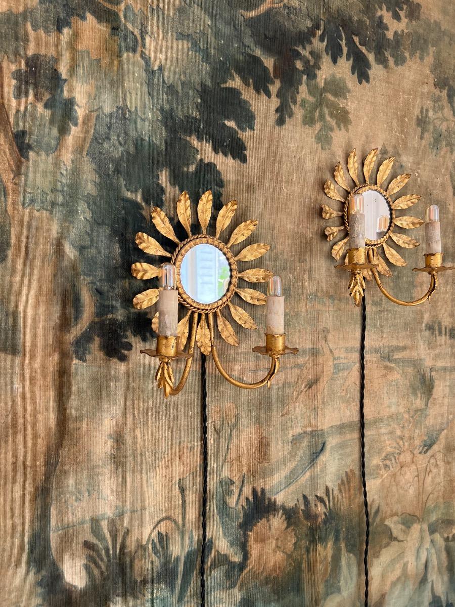 Paire d’appliques métal doré 1950