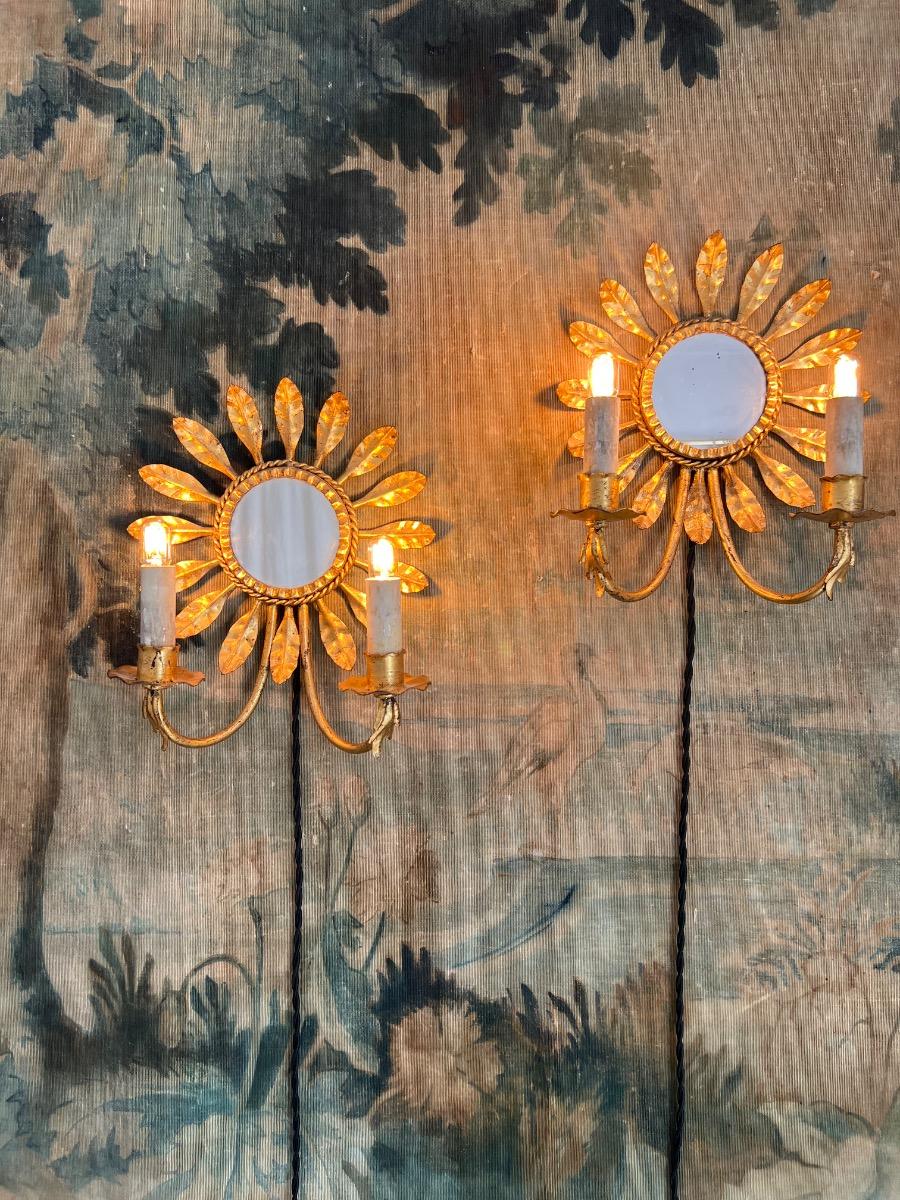 Paire d’appliques métal doré 1950