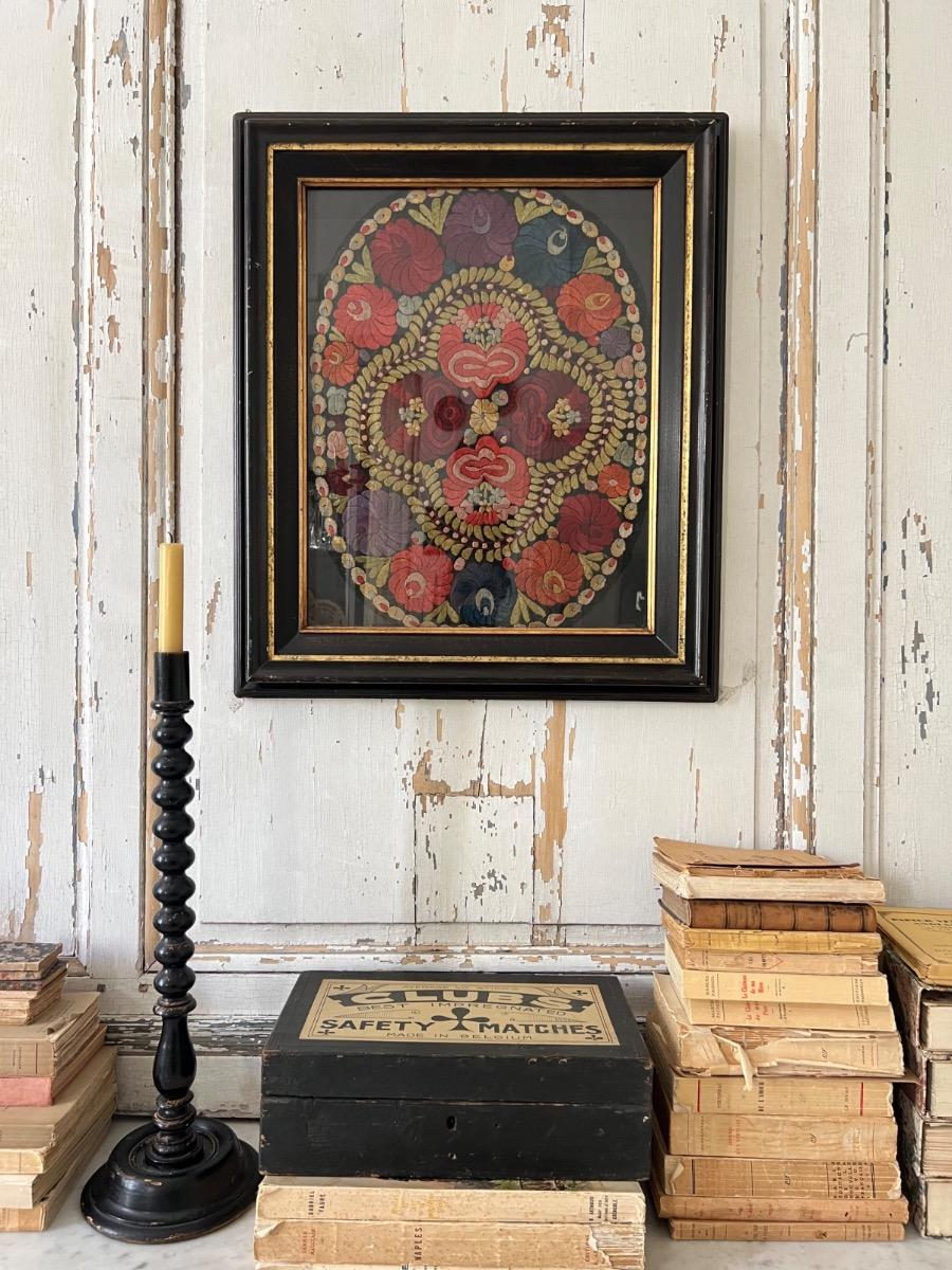 Ouvrage de broderie XIXème encadré 