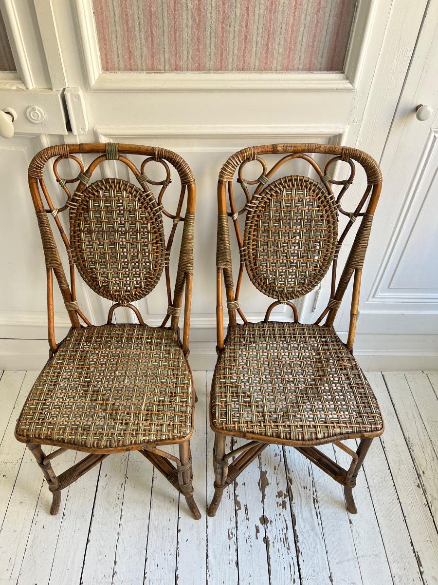 Paire de chaises en rotin Perret & Vibert 1920