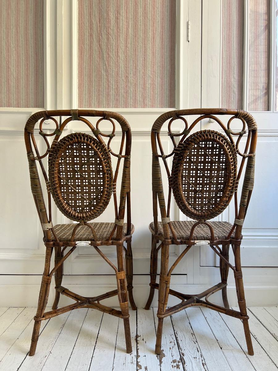 Paire de chaises en rotin Perret & Vibert 1920