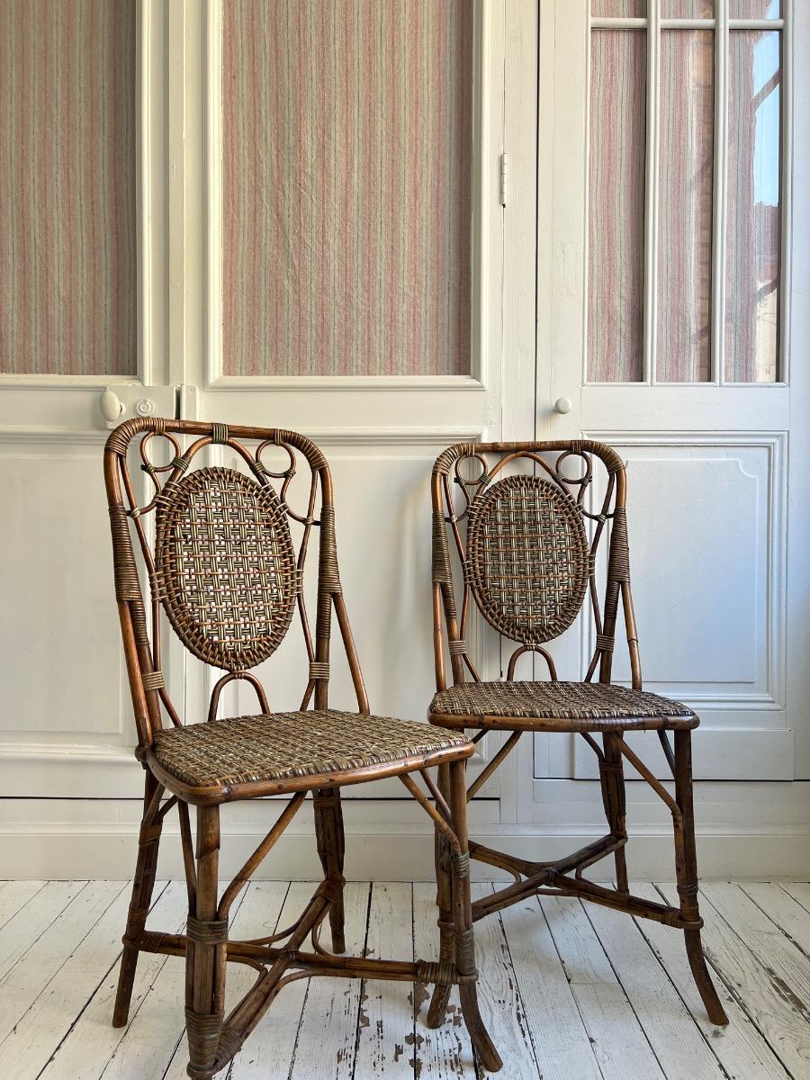 Paire de chaises en rotin Perret & Vibert 1920
