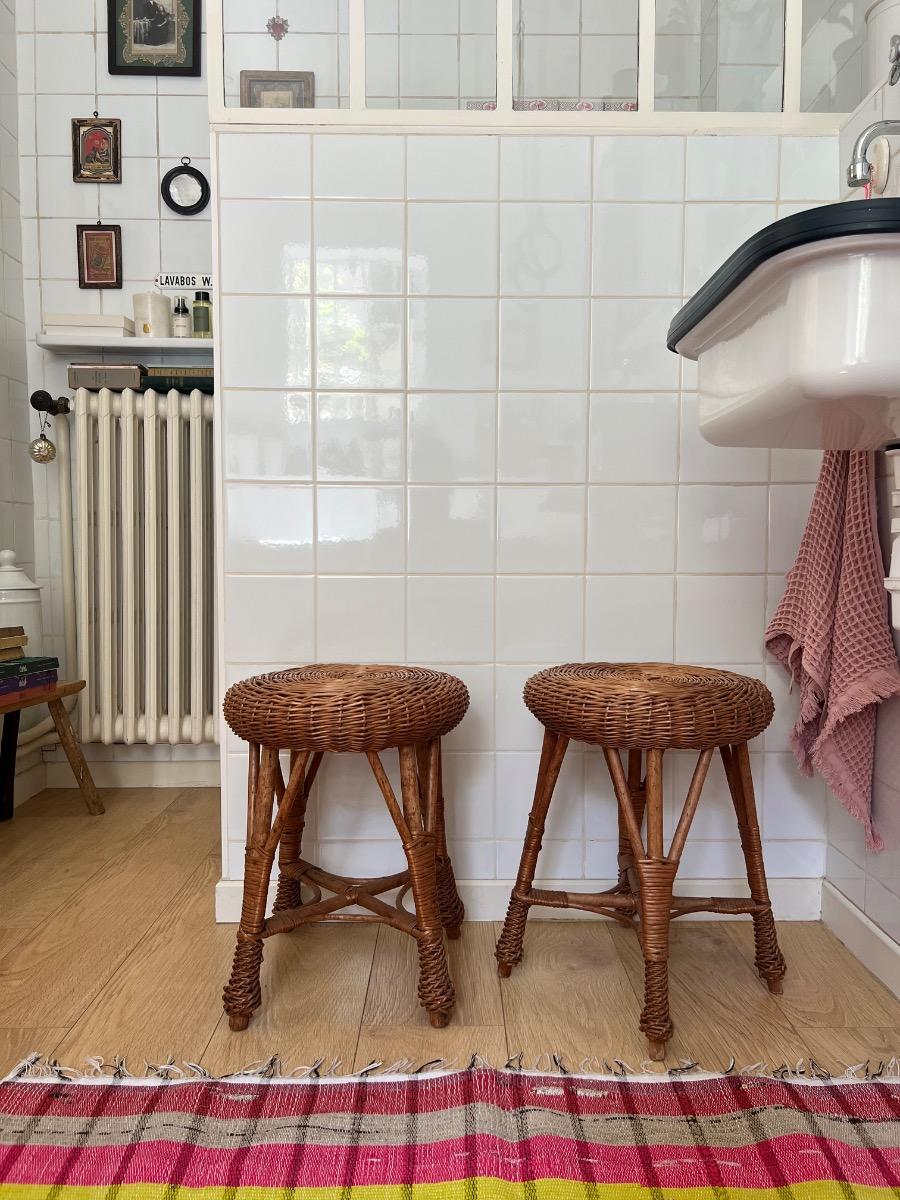 Paire de tabourets osier 1960
