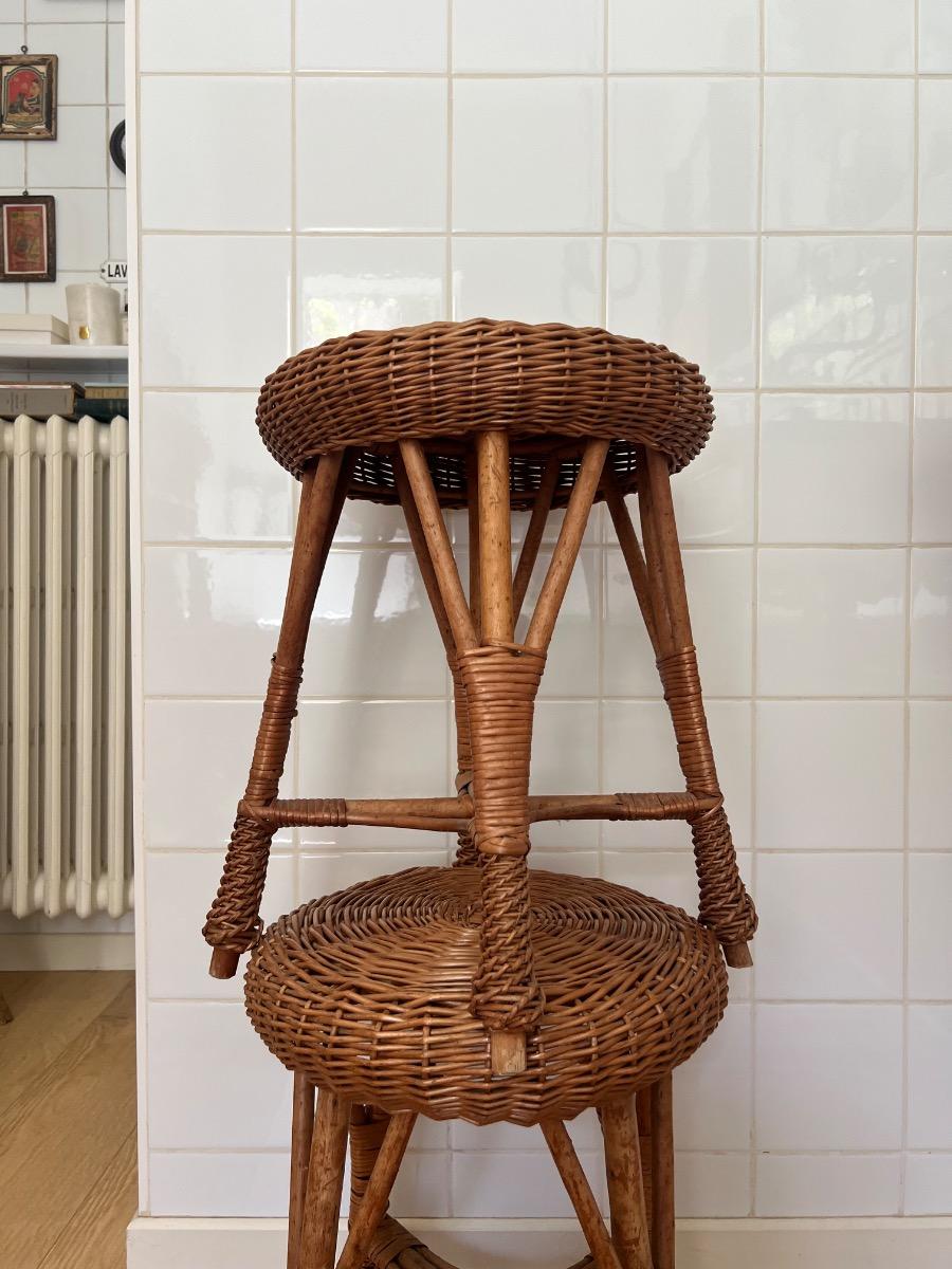 Paire de tabourets osier 1960