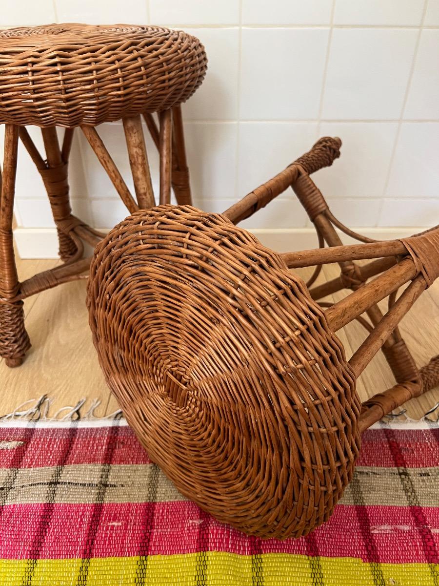 Paire de tabourets osier 1960