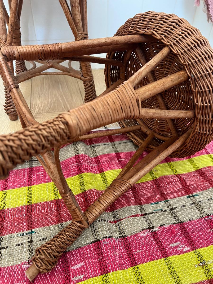 Paire de tabourets osier 1960