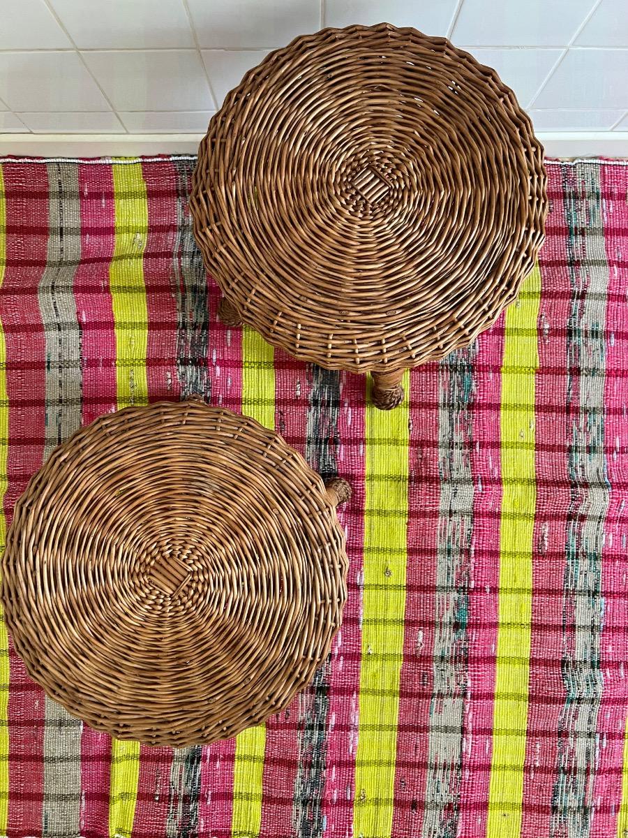 Paire de tabourets osier 1960