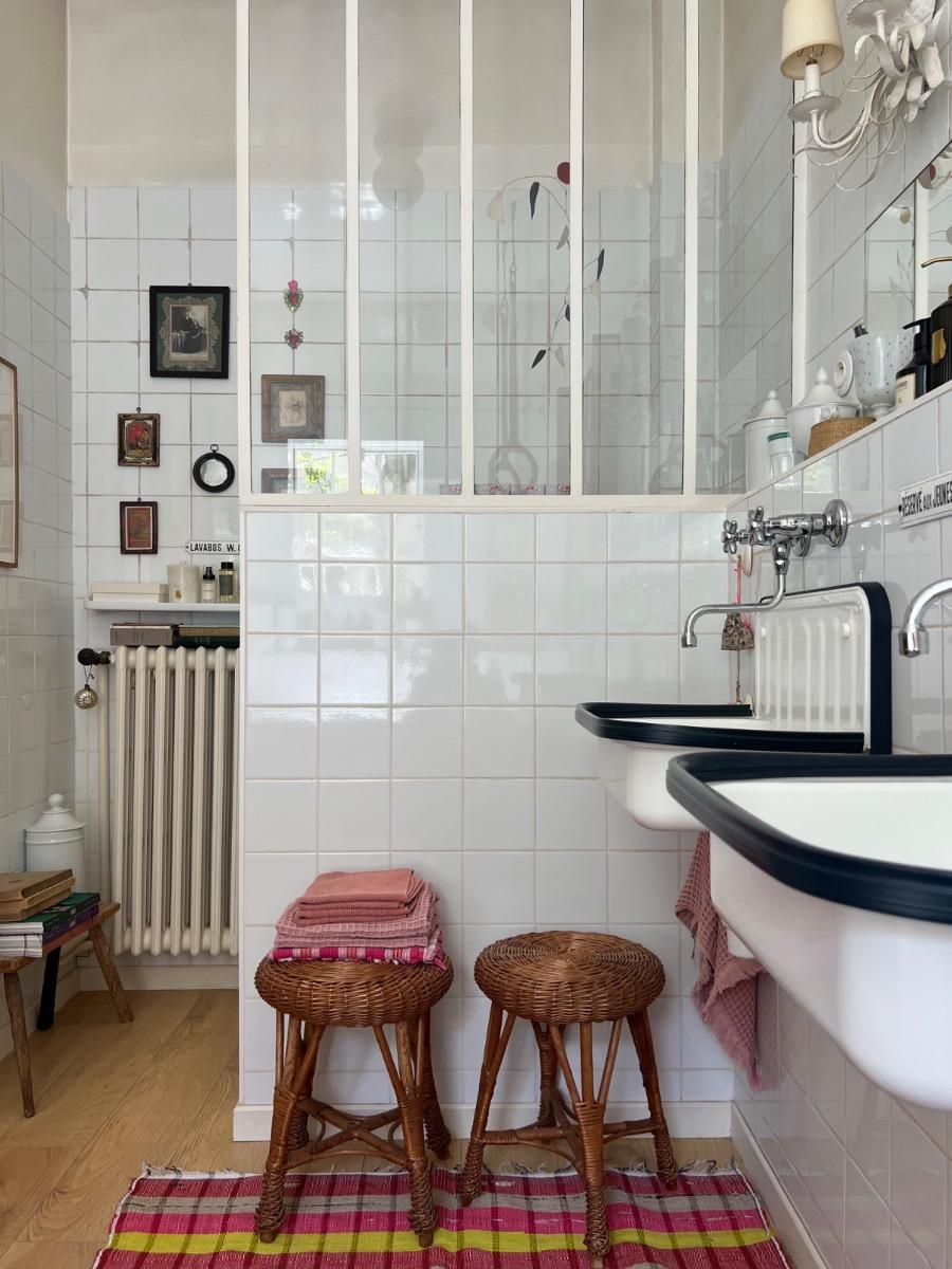 Paire de tabourets osier 1960