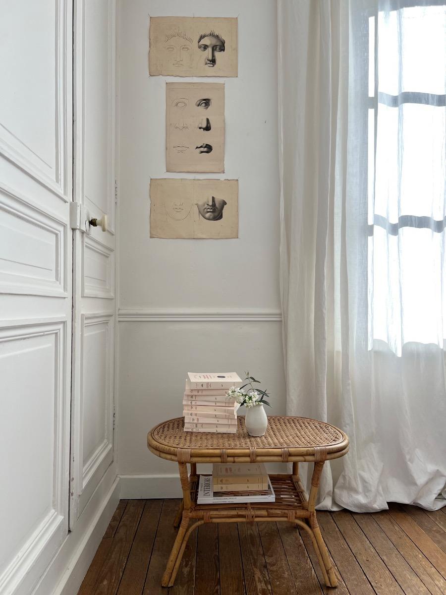 Table basse rotin cannage 1960