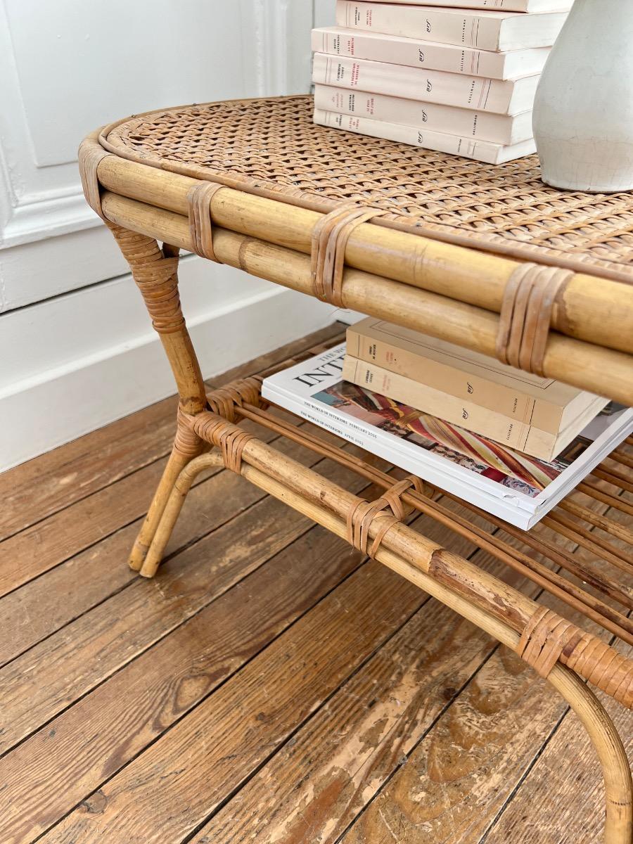 Table basse rotin cannage 1960