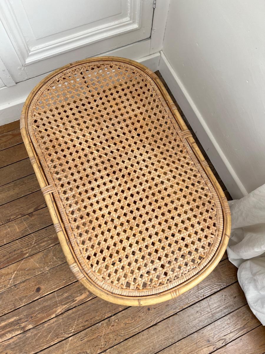 Table basse rotin cannage 1960