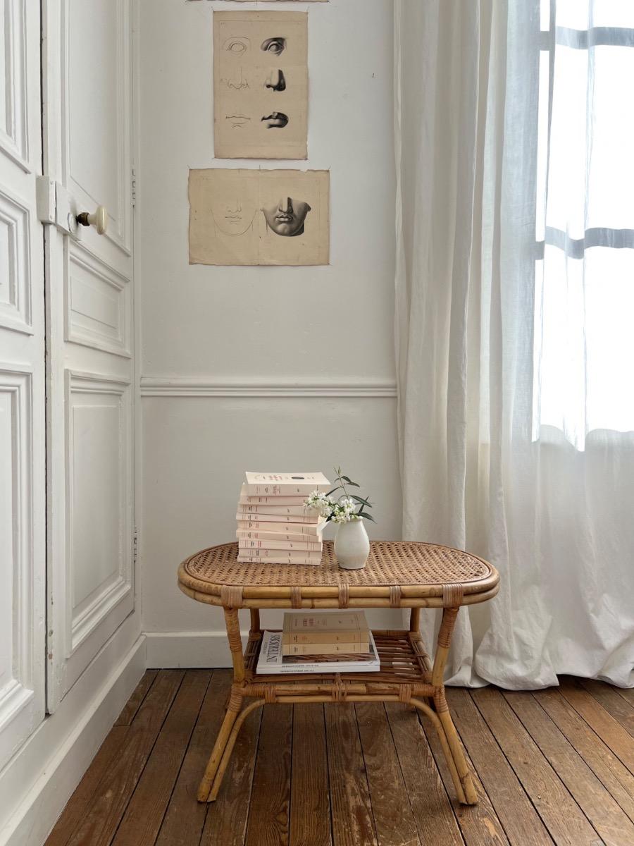 Table basse rotin cannage 1960