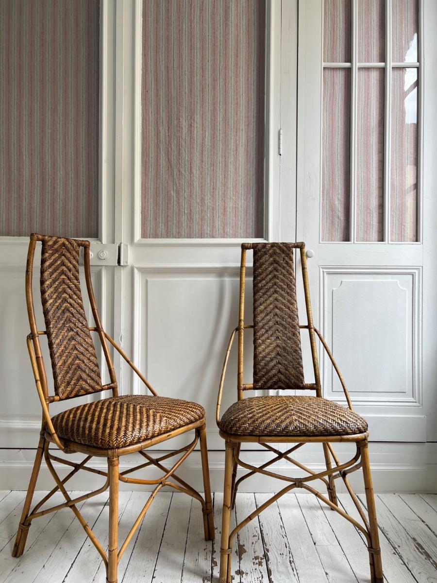 Paire de chaises rotin 1960