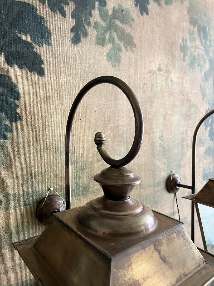 Paire de grandes lanternes laiton 1950
