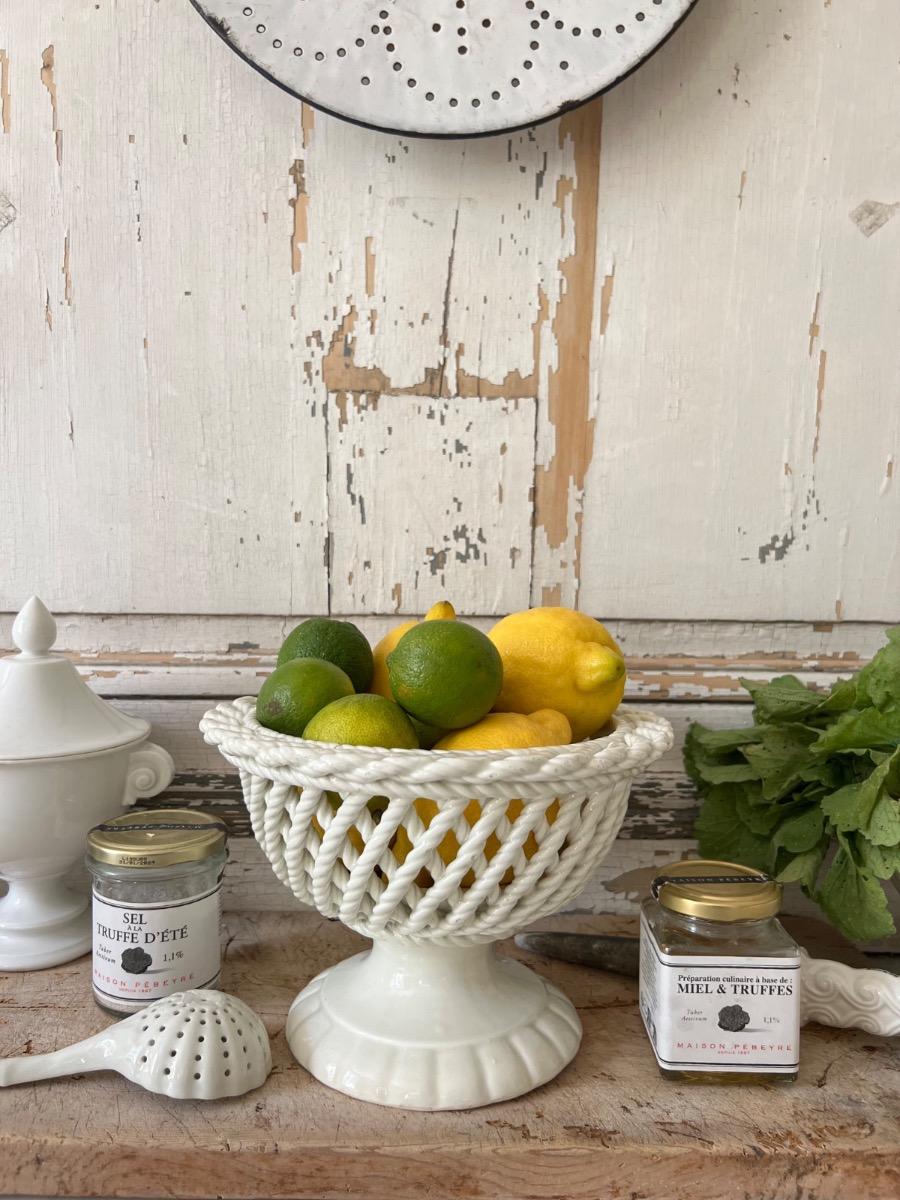 Coupe à fruits faïence tressée 1900