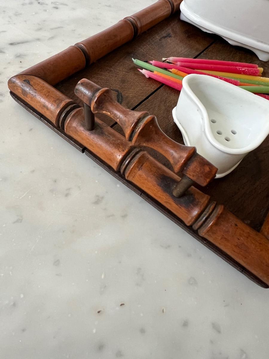 Plateau bois façon bambou 1900