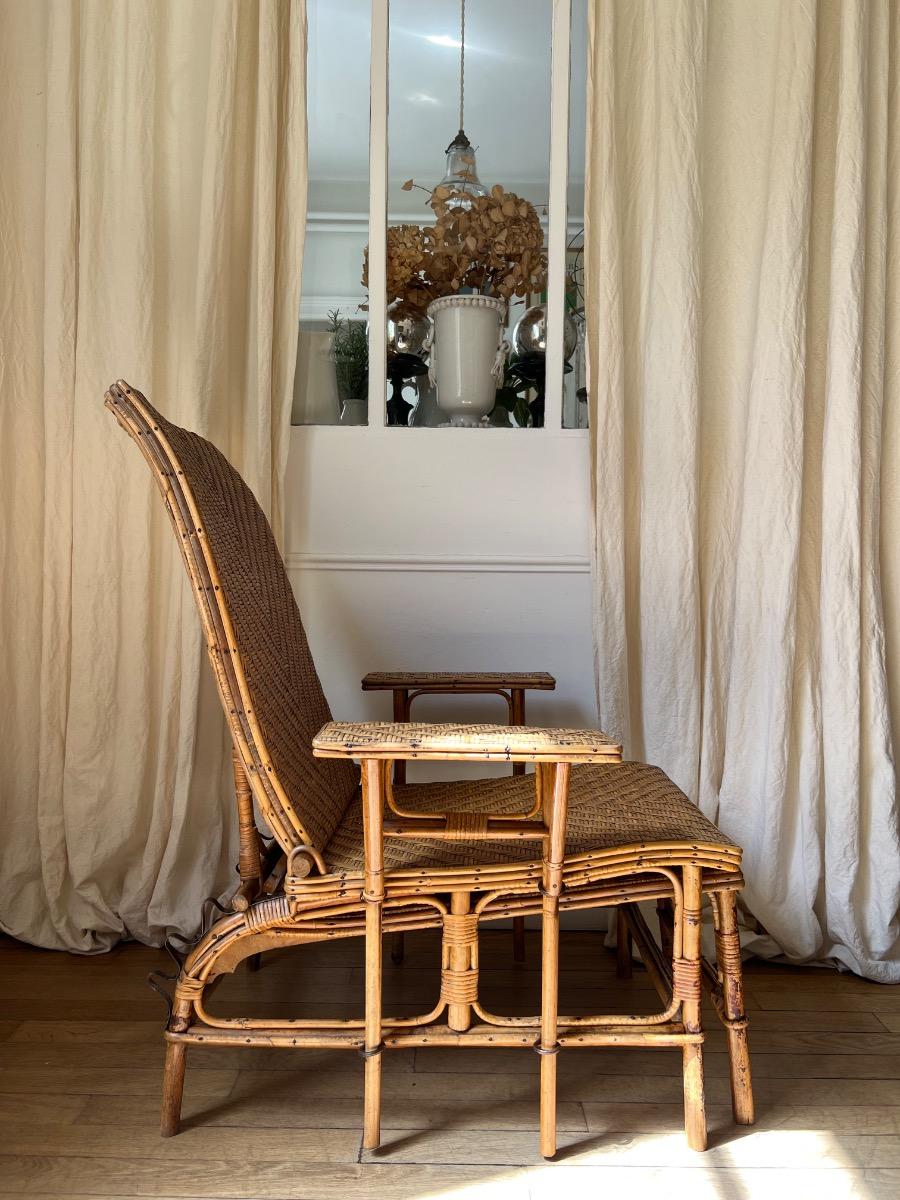 Chaise longue modulable rotin 1930