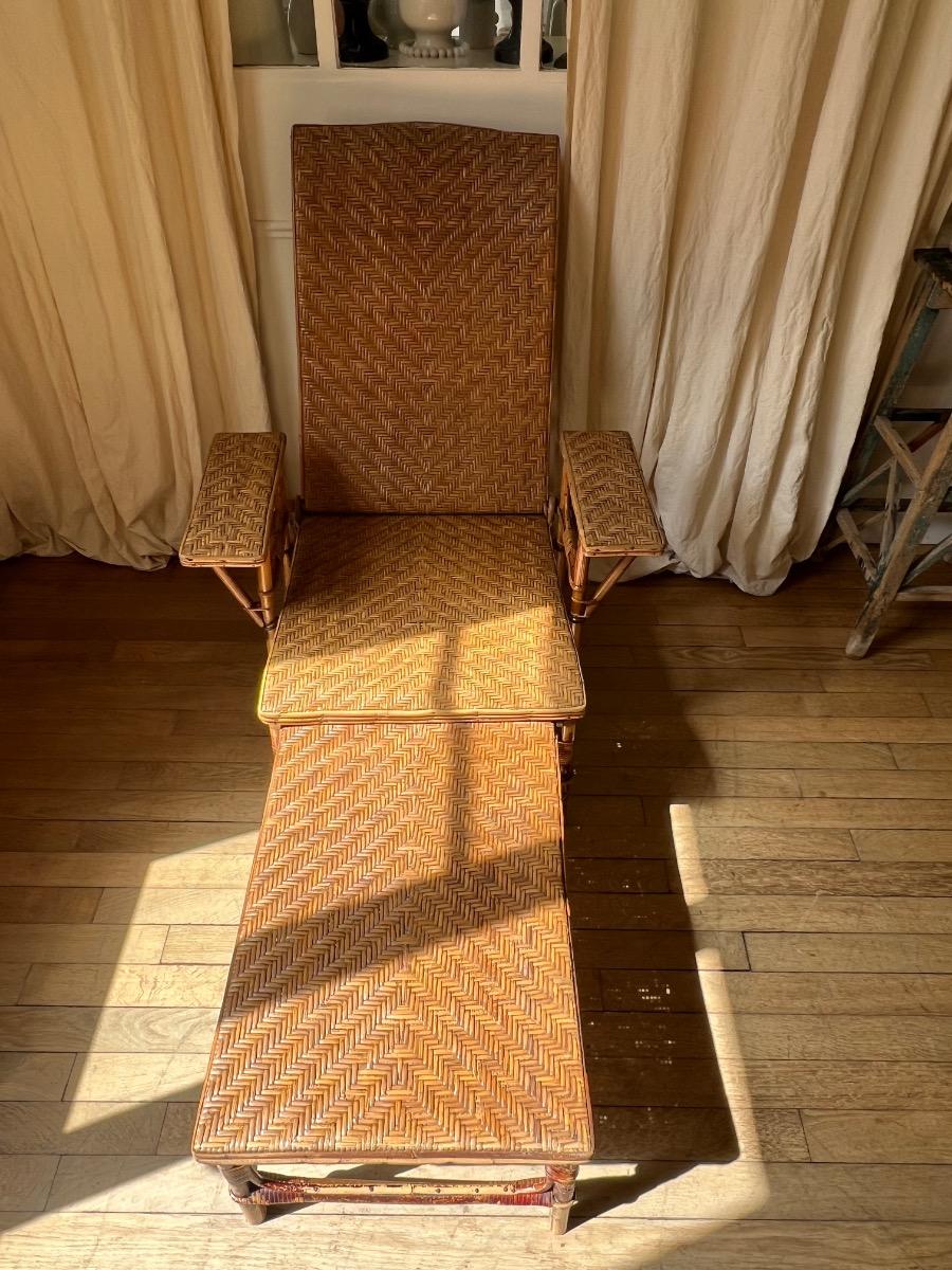 Chaise longue modulable rotin 1930