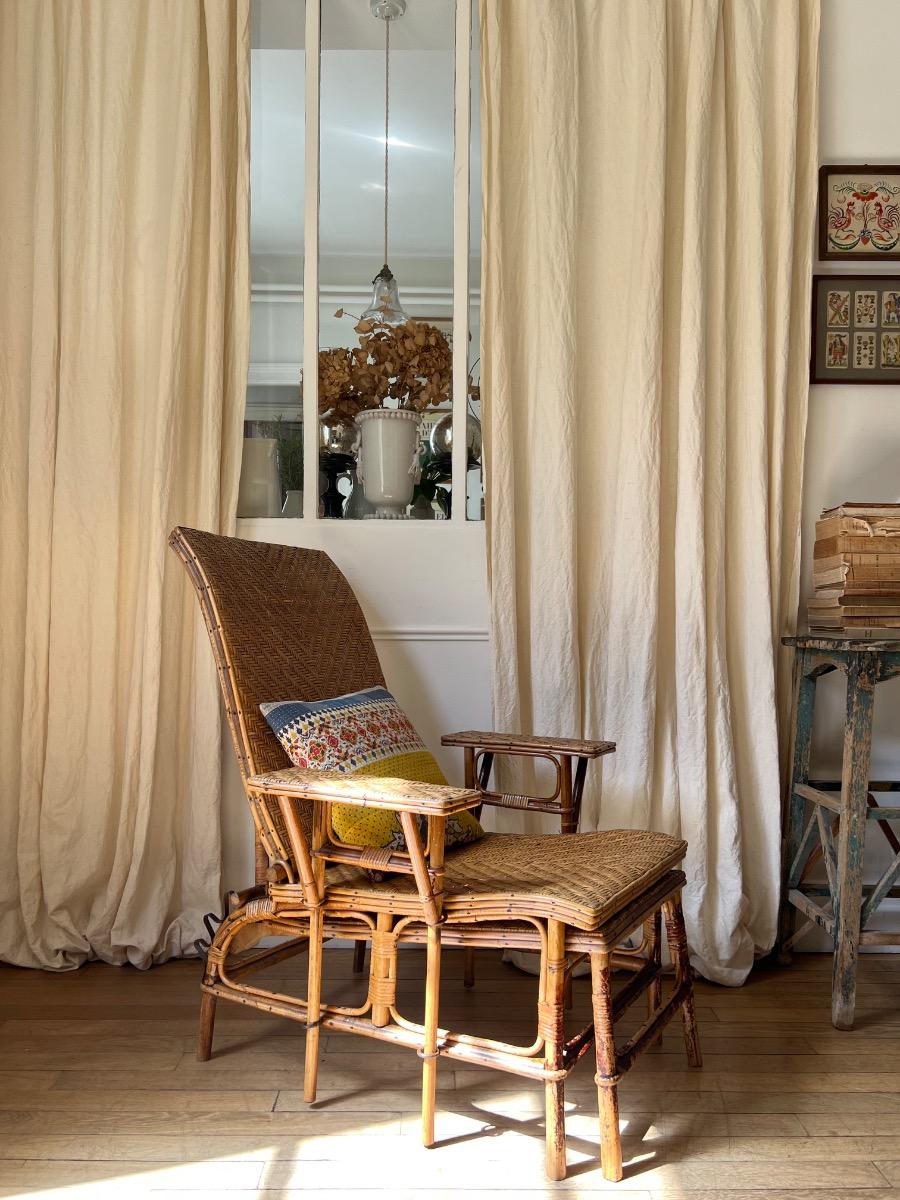 Chaise longue modulable rotin 1930