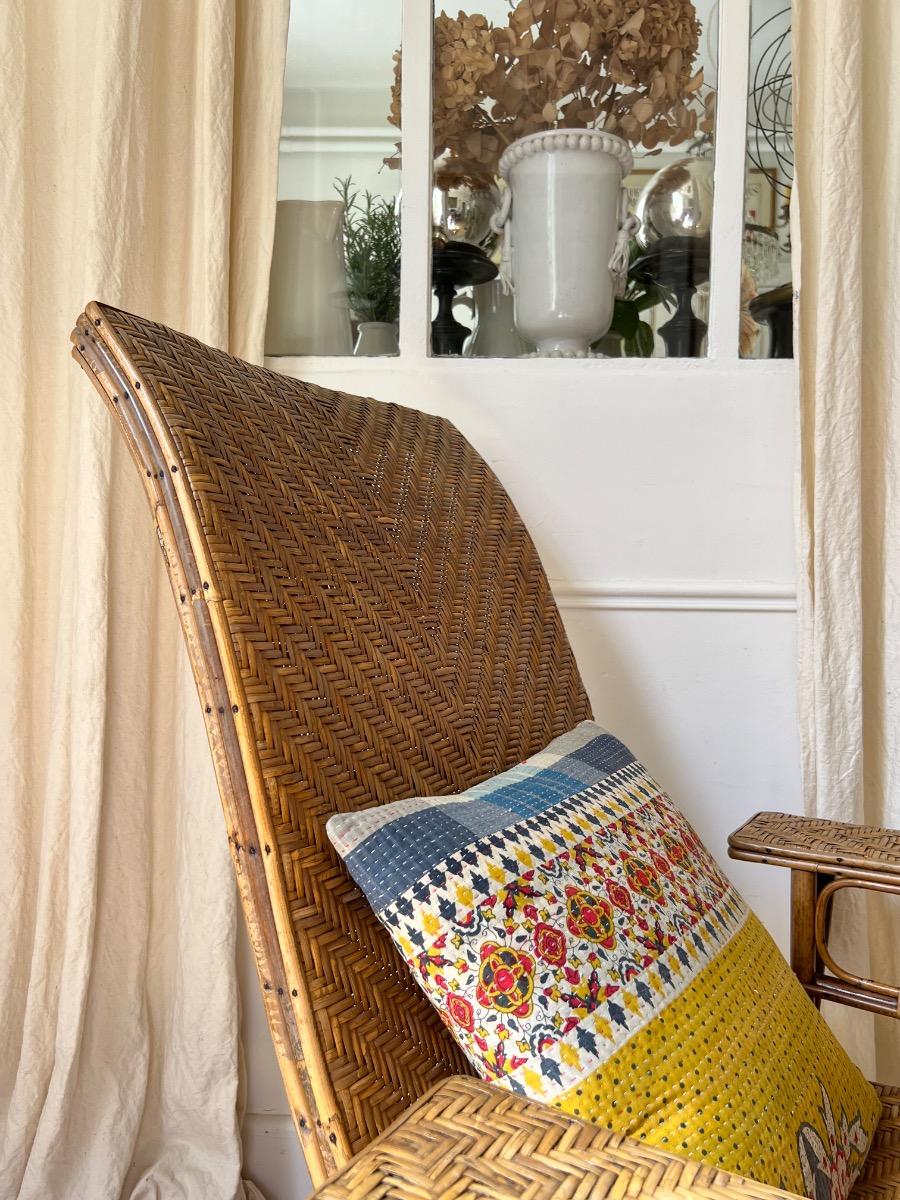 Chaise longue modulable rotin 1930