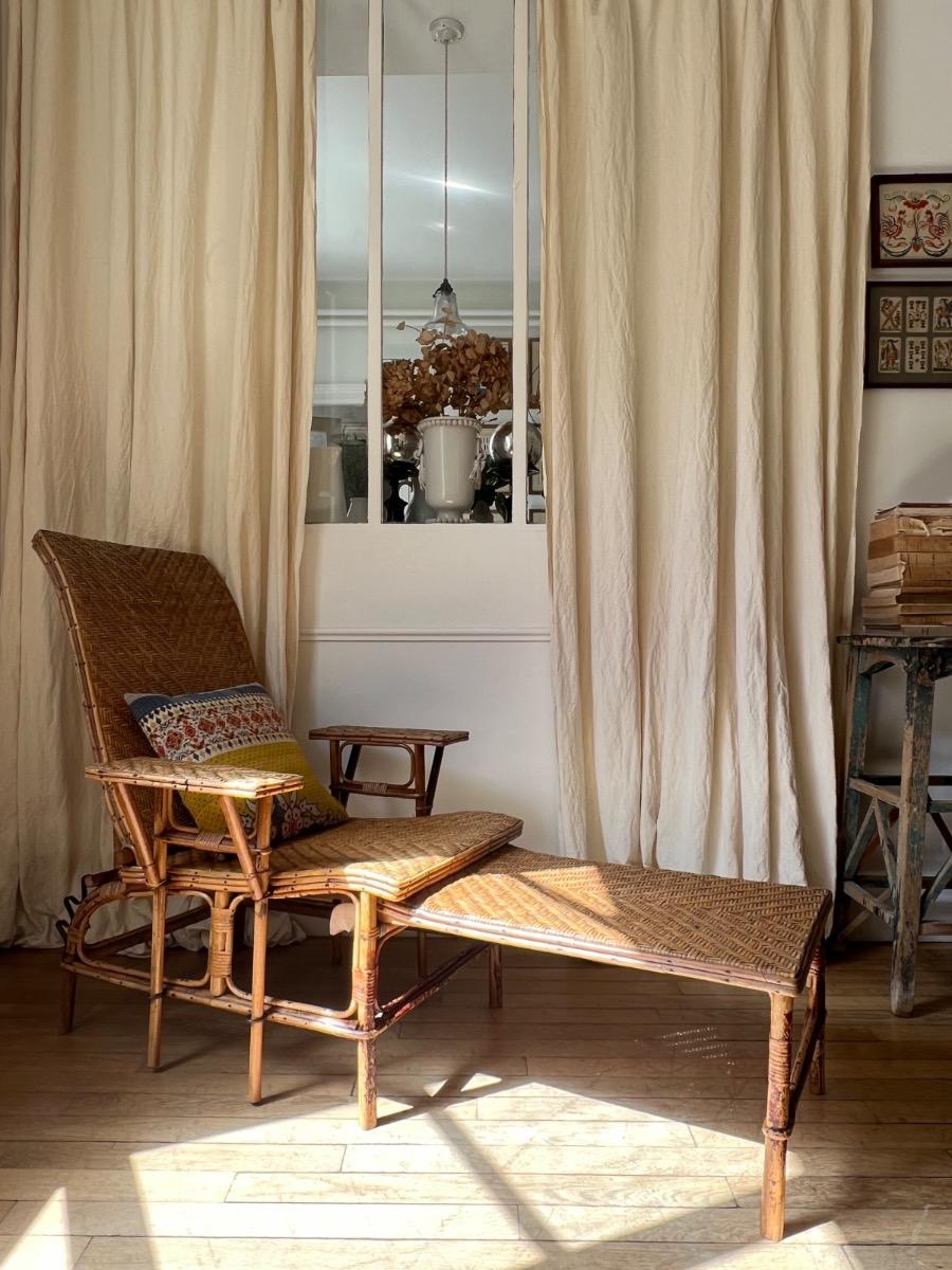 Chaise longue modulable rotin 1930