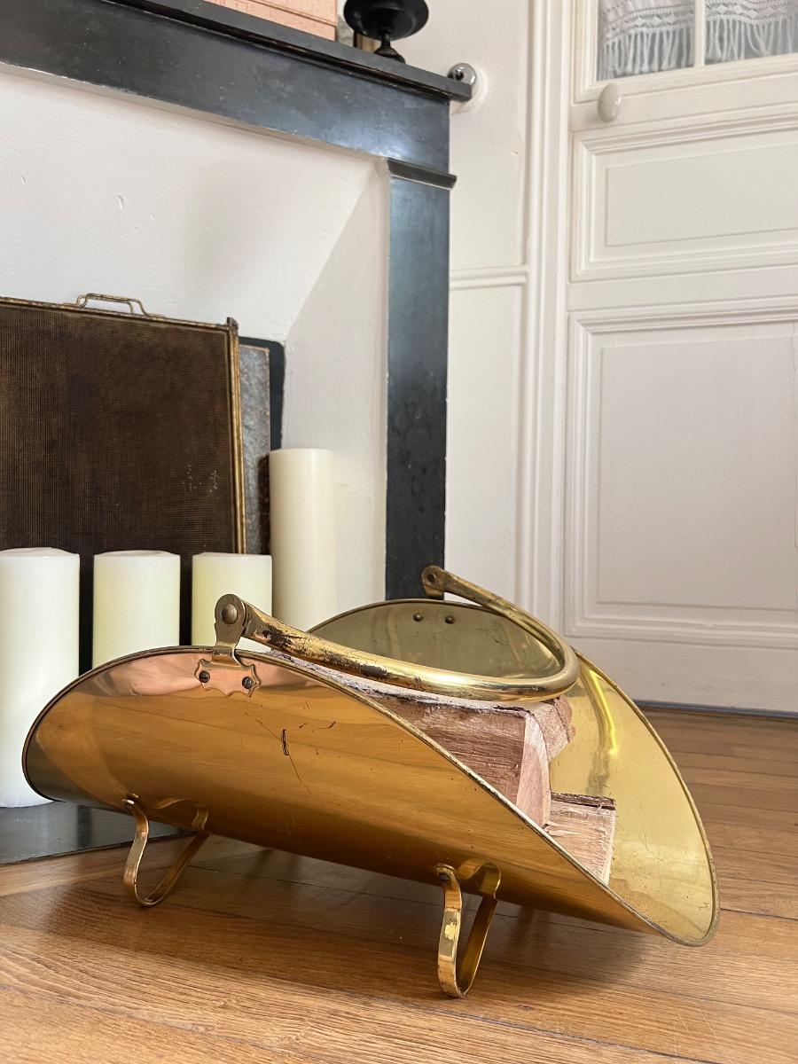 Panier à bûches métal doré 1950