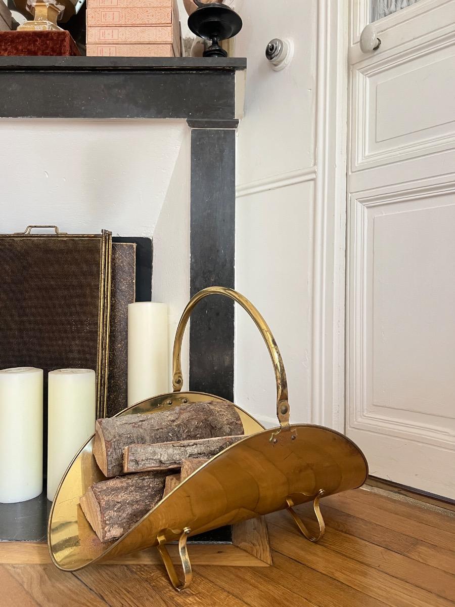Panier à bûches métal doré 1950