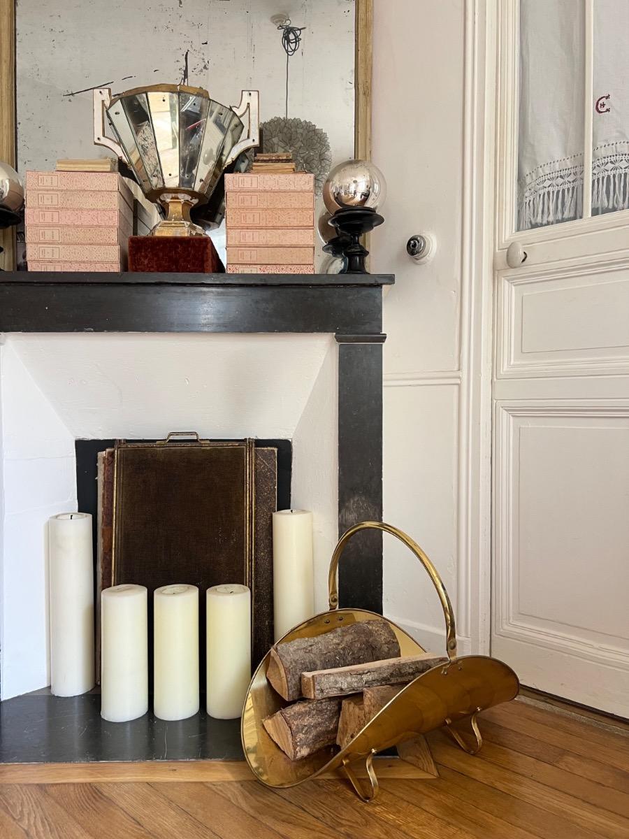 Panier à bûches métal doré 1950