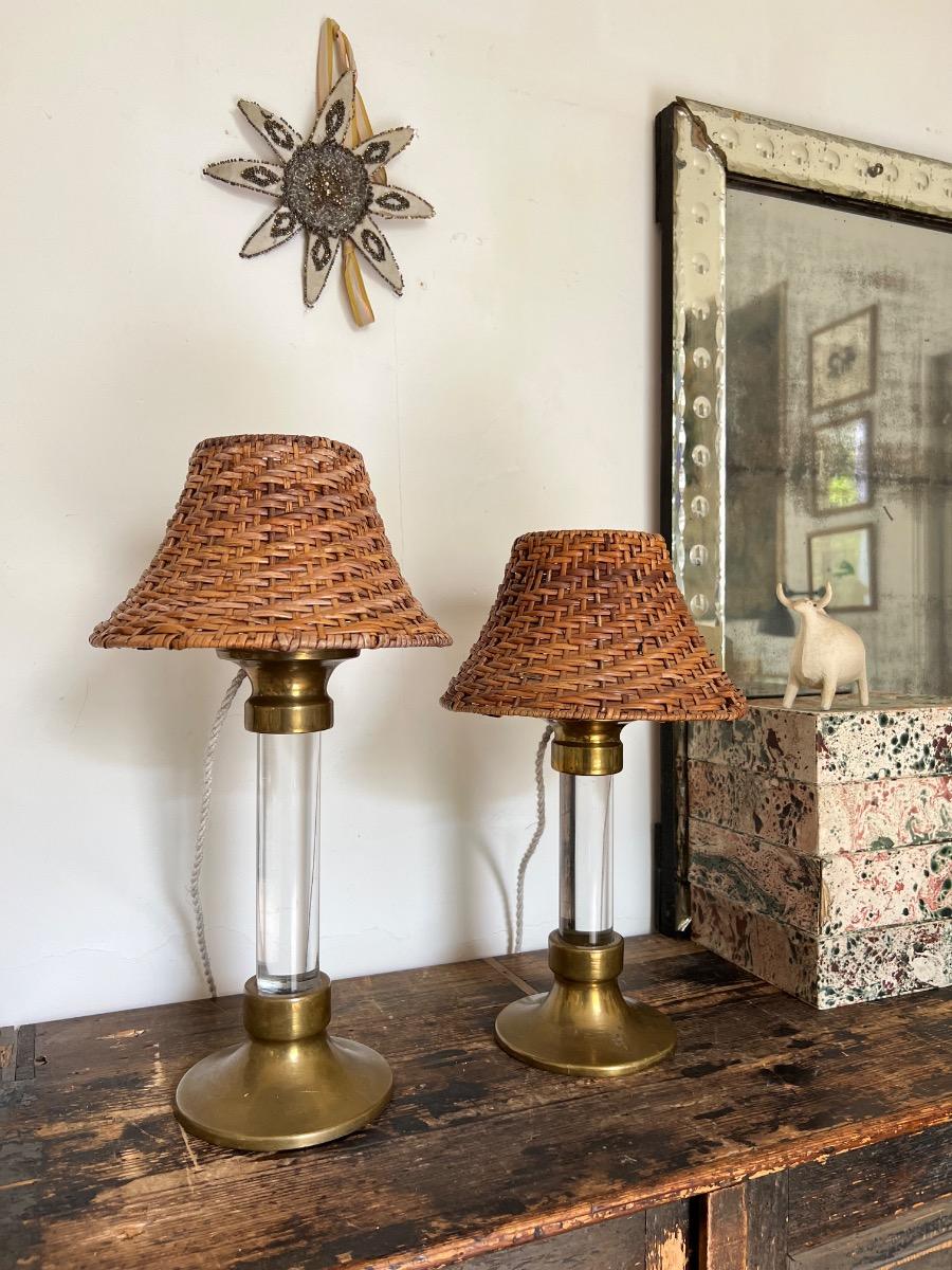 Duo de lampes verre et laiton 1940