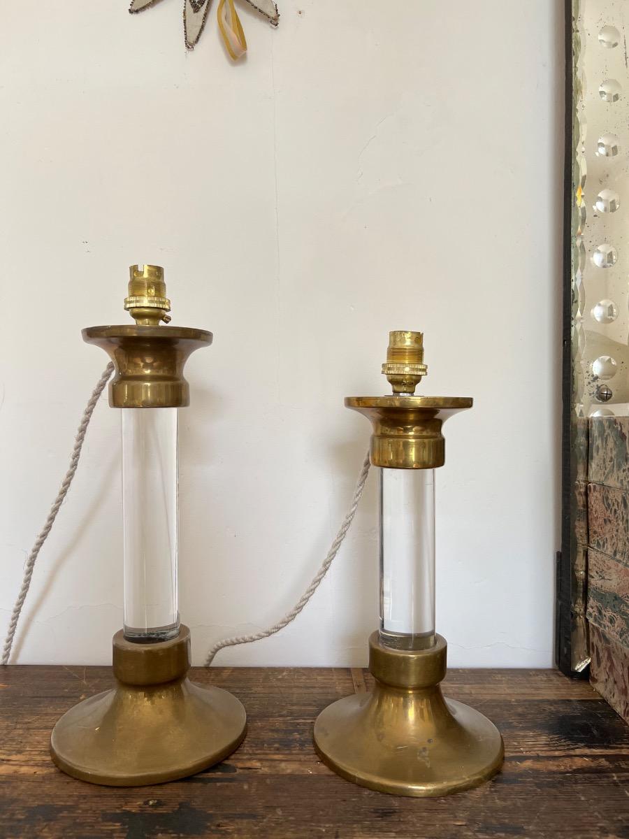 Duo de lampes verre et laiton 1940