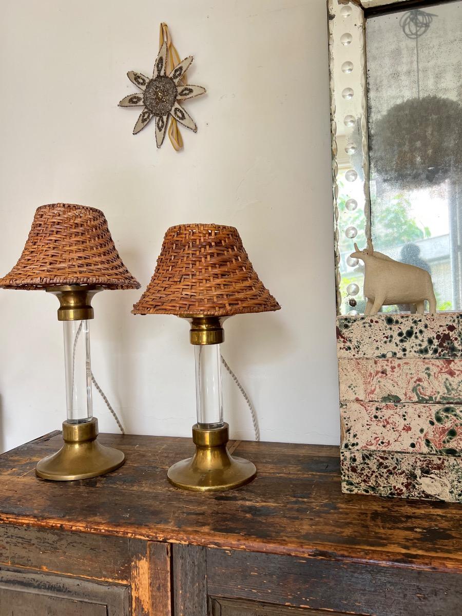 Duo de lampes verre et laiton 1940