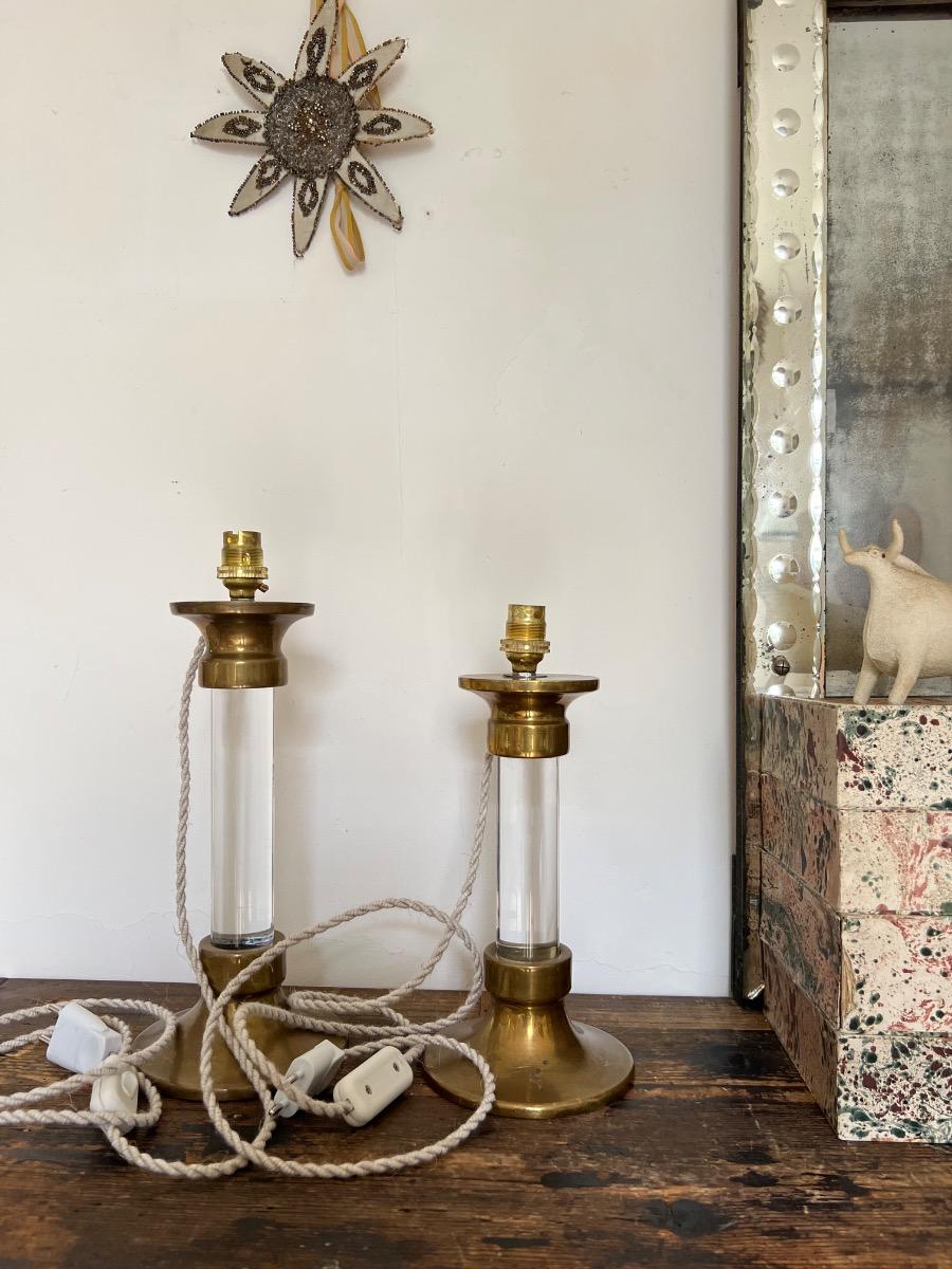 Duo de lampes verre et laiton 1940