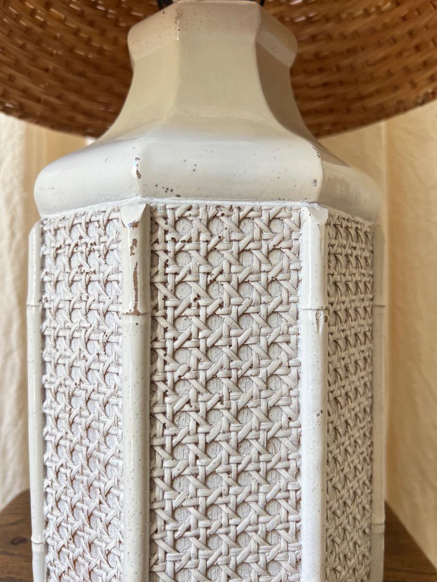 Lampe pagode cannage 1960