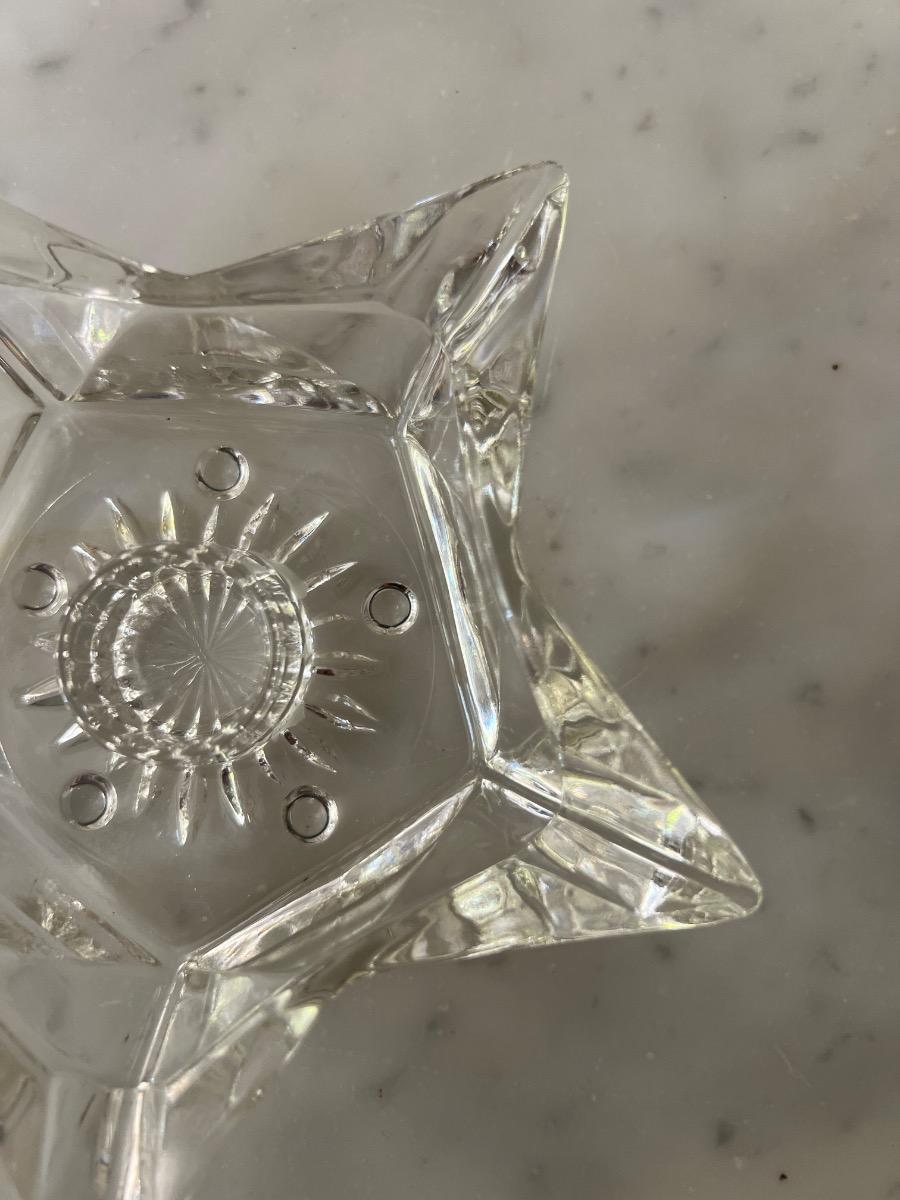Suite 4 bougeoirs étoiles verre ciselé 1950