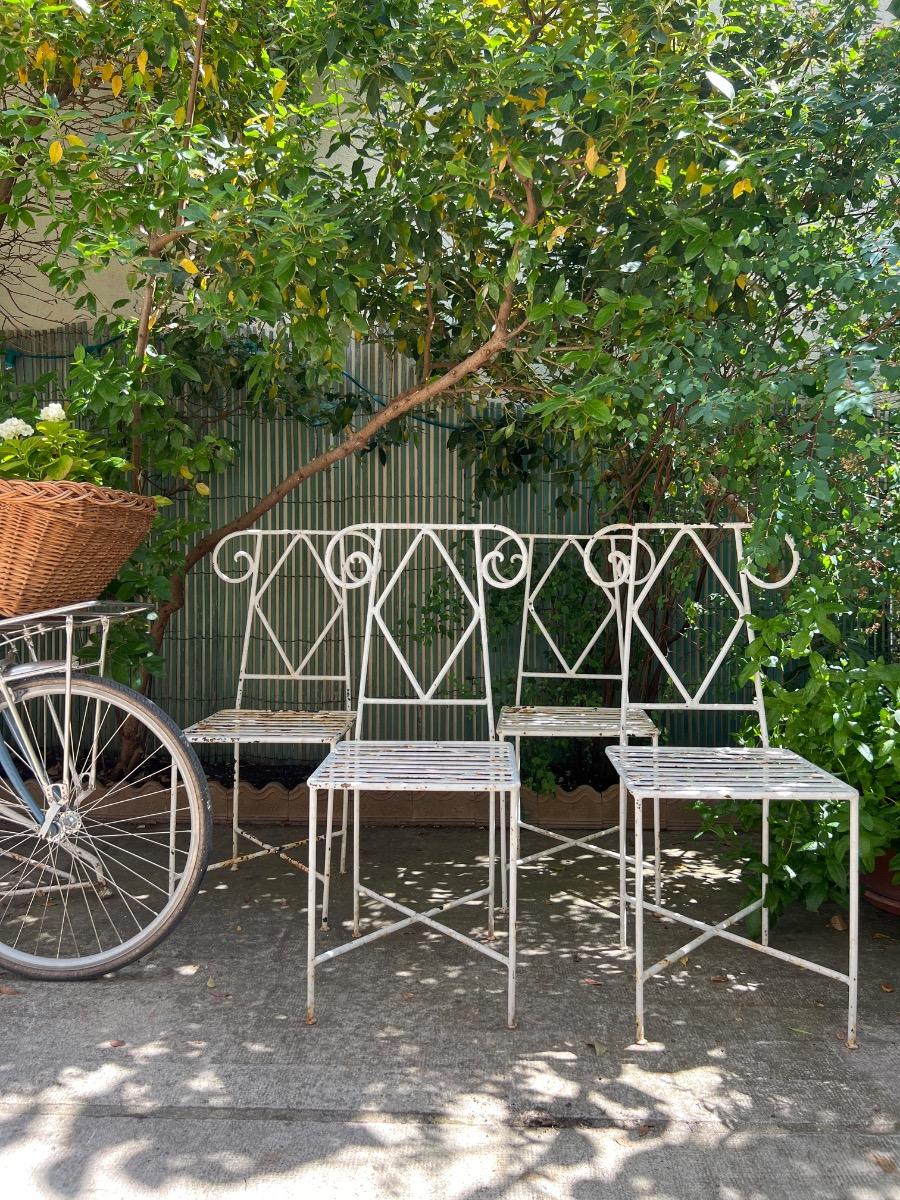 Suite de 4 chaises de jardin métal 1950