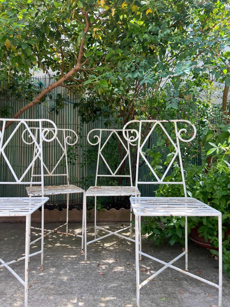 Suite de 4 chaises de jardin métal 1950