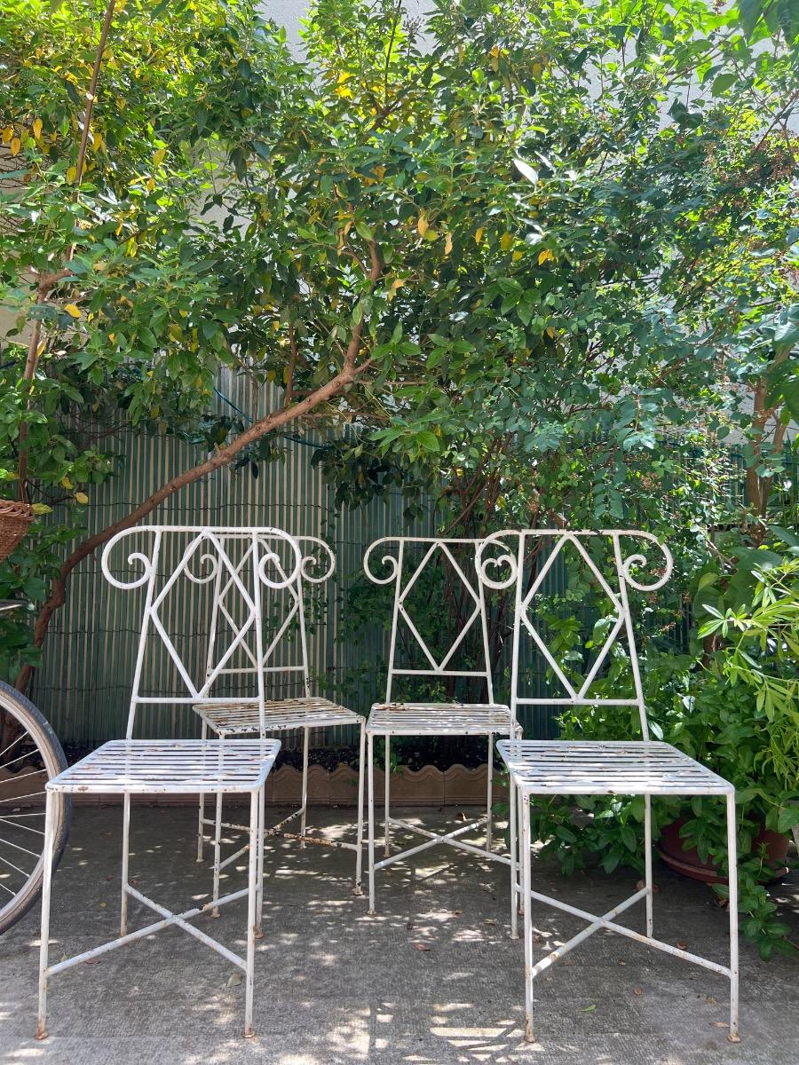 Suite de 4 chaises de jardin métal 1950