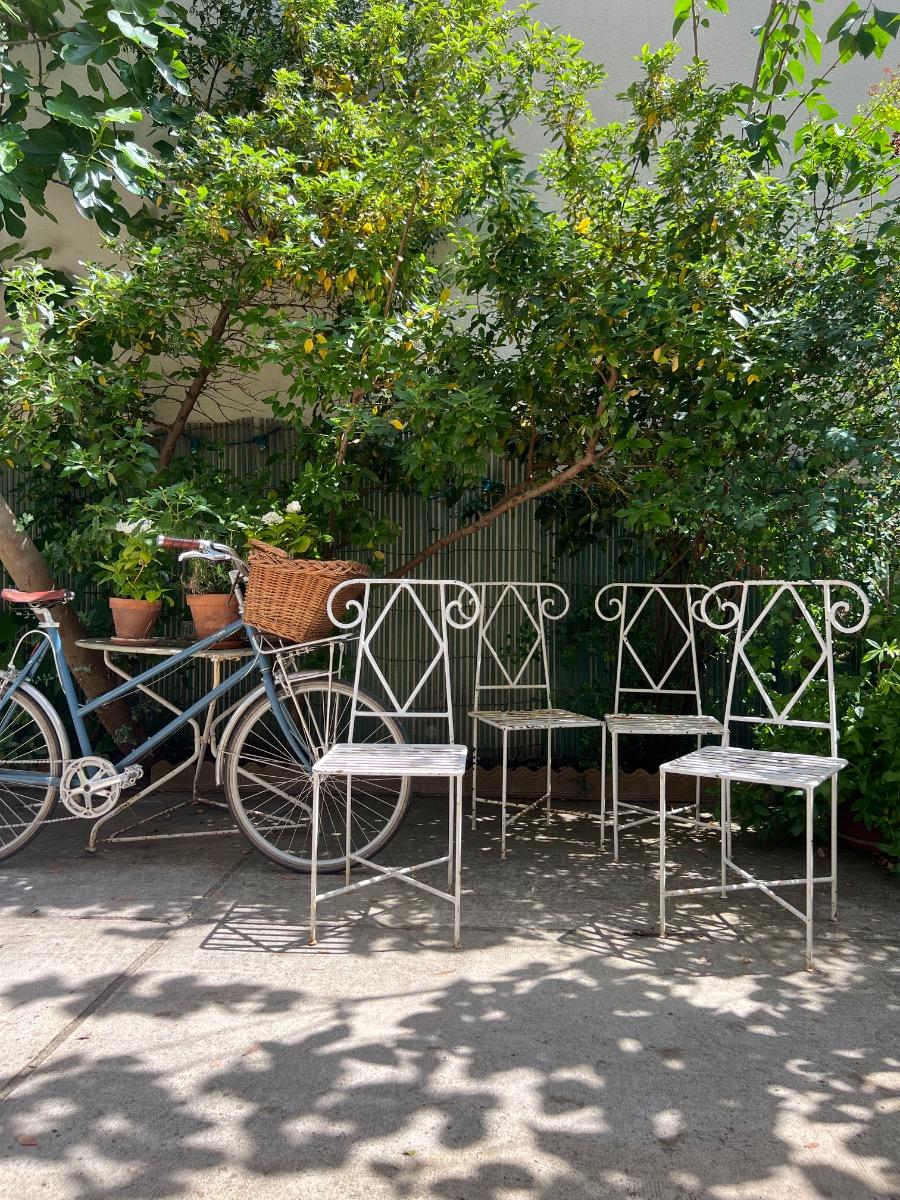 Suite de 4 chaises de jardin métal 1950