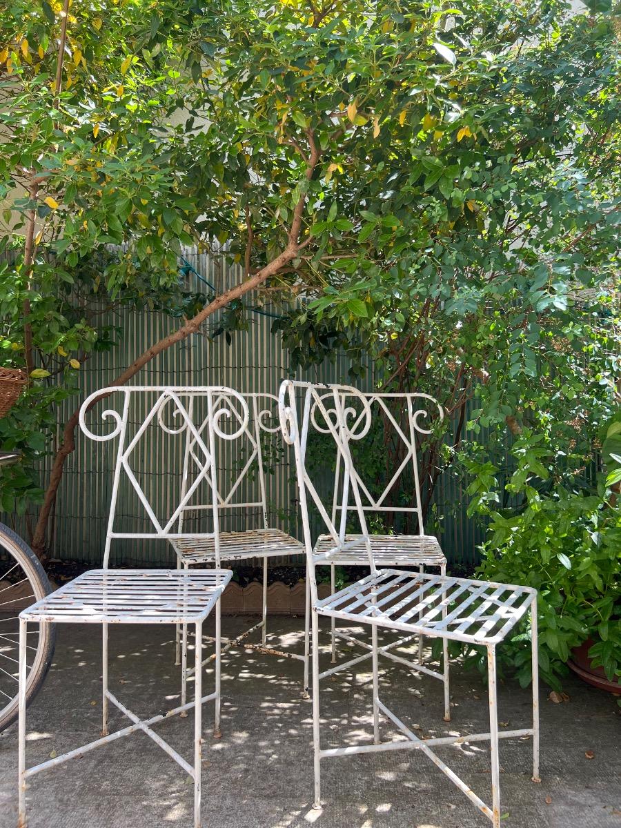 Suite de 4 chaises de jardin métal 1950