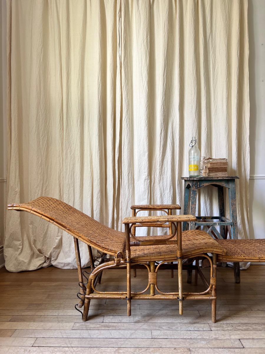 Chaise longue modulable rotin 1930