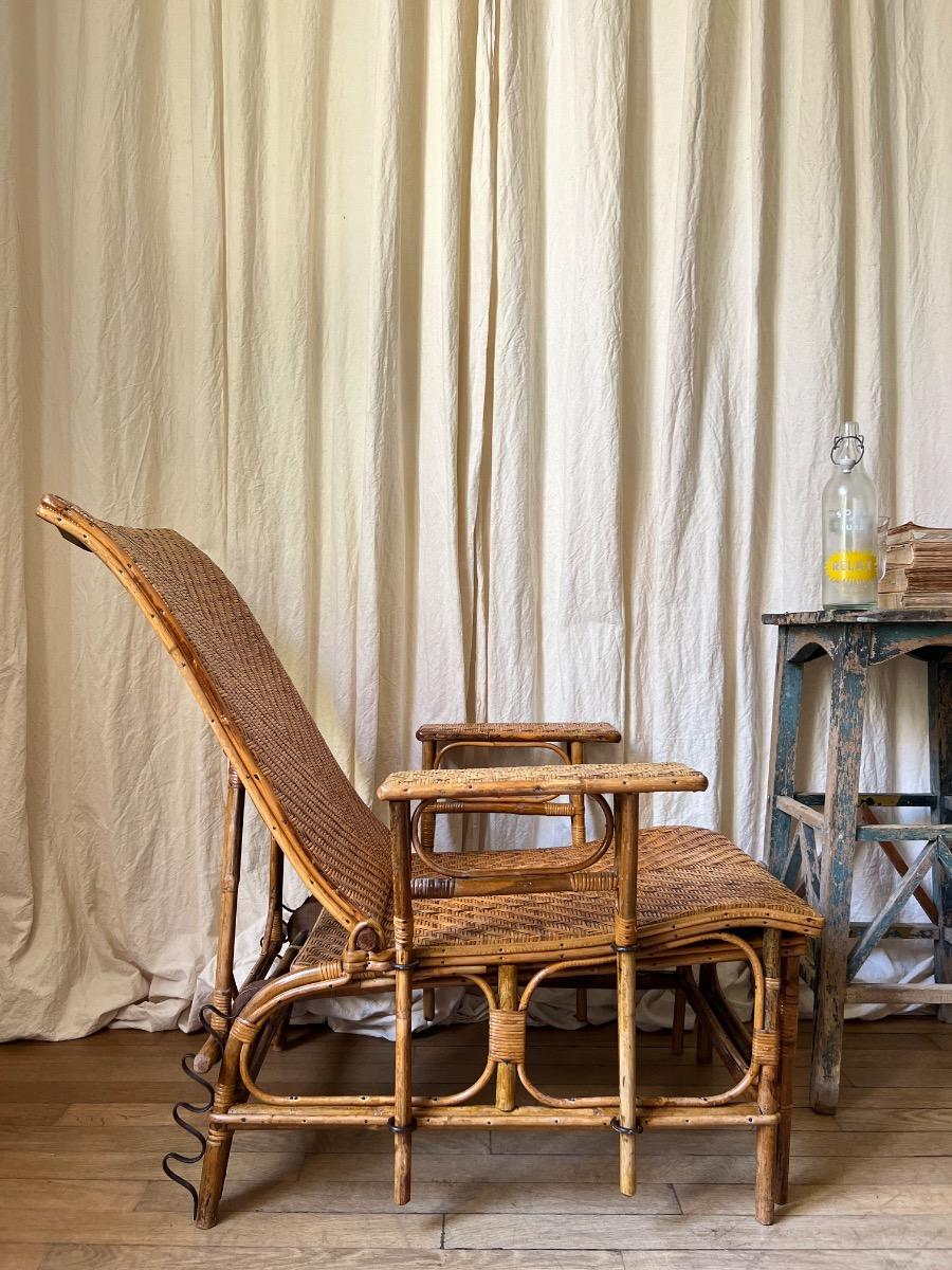 Chaise longue modulable rotin 1930