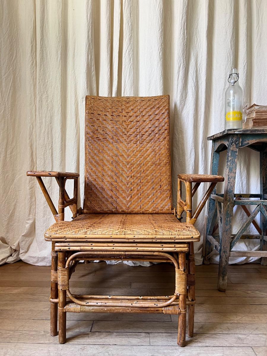 Chaise longue modulable rotin 1930