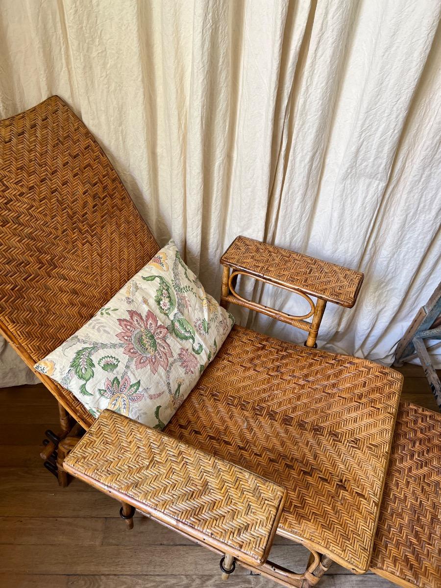 Chaise longue modulable rotin 1930